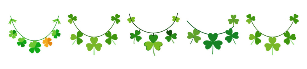Green shamrock necklace chain isolated on white for st patricks day