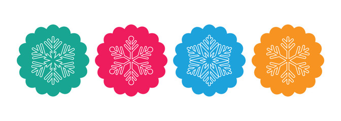 Snowflake icon flat round button set isolated on white background. Cold vector icon set. Ice sign. Vector illustration.