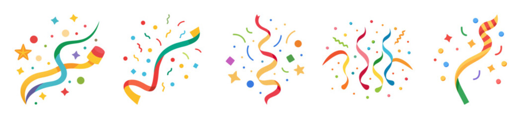 Colorful abstract streamers and confetti celebration background design