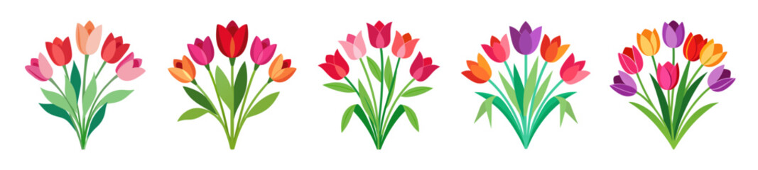 Beautiful tulip bouquets in vibrant colors isolated on a soft background