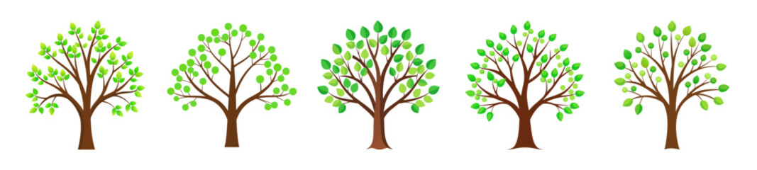 Simple stylized trees with green buds against a light background