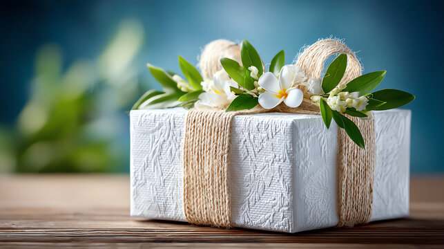 A beautifully wrapped gift adorned with natural elements, perfect for celebrations, special occasions, or thoughtful gestures.