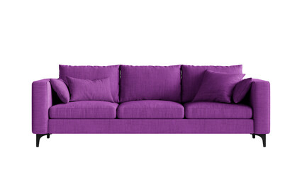 Front view of a sofa with pillows on a transparent background. Furniture for the modern interior, web design, and presentation.