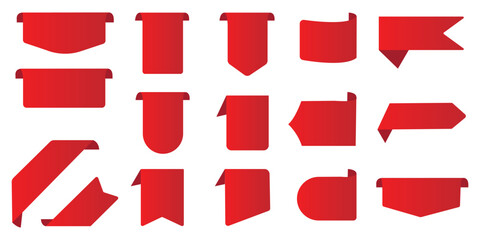  Set of 12 red ribbon banners with various shapes and styles. Perfect for use in banners, advertisements, certificates, and promotional designs. Simple, elegant, and versatile vector ribbons