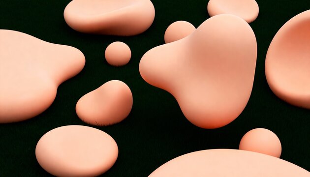 Abstract 3D rendering of smooth, organic, peach-colored blobs on a dark textured background.