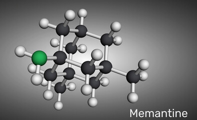 Memantine molecule, NMDA receptor antagonist. Molecular model. 3D rendering. Illustration