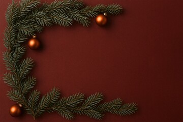 Pine branches with copper ornaments corner frame