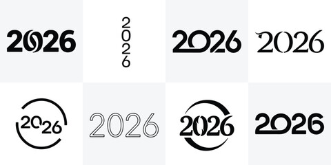 Set of 2026 New Year typography design. 2026 number design. Collection of 2026 New Year symbols