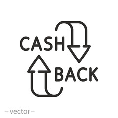 Cashback icon, promotion, arrows with coin, money return, cash back vector line illustration