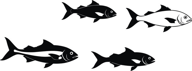 Fototapeta premium Stylized fish illustration, black and white, aquatic design, marine life, fish silhouette, vector art, underwater theme, graphic, pattern, species