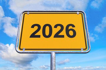 3d Illustration - Ortsschild - Ortstafel - 2026 - Himmel - Wolken