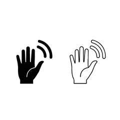 Waving Hand Icon with Signal Waves Motion Gesture Detection Technology Digital Communication Symbol Vector Illustration