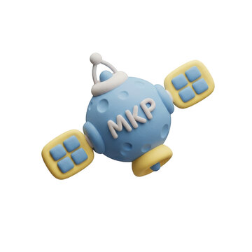 Cute Cartoon Satellite with MKP Text on a Black Background (438
