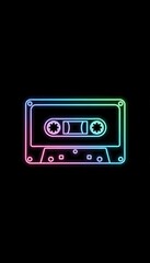 Obraz premium Audio reel tape showing a vibrant retro gradient neon light effect, symbolizing music, entertainment, and nostalgia from the 80s and 90s era disco scene