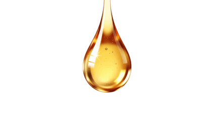 Vector illustration of a single drop of golden liquid, possibly oil or honey, falling on a transparent background