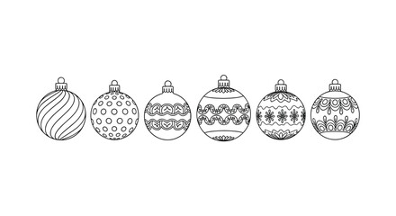 A festive row of intricately decorated Christmas ornaments hangs on a plain white background.