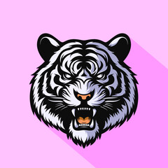 Roaring White Tiger Head Logo Fierce Wildlife Emblem Illustration