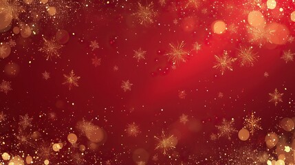 A red background with falling snowflakes, golden lights, and a deep red gradient, creating a Christmas/New Year festive atmosphere, leaving ample space for text or graphics.