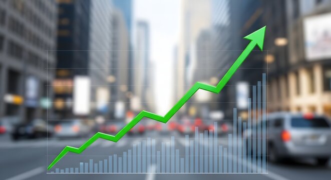 Financial Growth Chart Showing Upward Trend with Cityscape Background. - Powered by Adobe