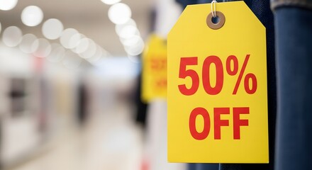 50% Off Sale Tag Discount Shopping & Retail Savings & Clearance Deals