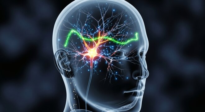 Brain Activity Inside Human Head, Neural Connections and Synapses