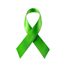 Realistic green ribbon symbolizing support for breast cancer awareness isolated on transparent background