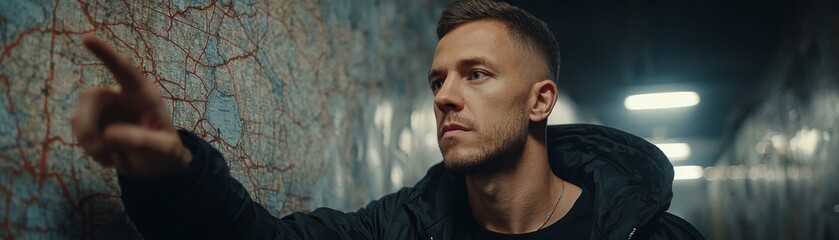 Handsome young African American man in the dark looking at the camera with a serious expression