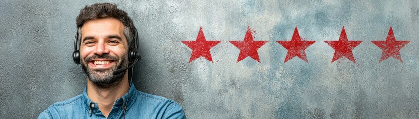 Portrait of a young woman with festive gold and red Christmas star decorations symbolizing the holiday season