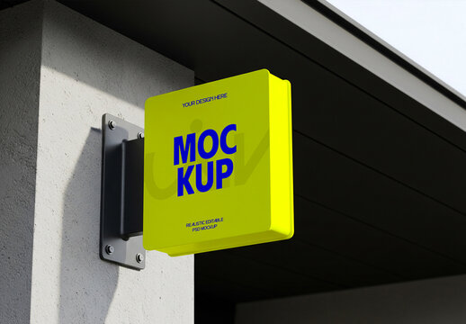 Square Wall Signboard Mockup Template