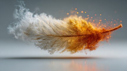 Ethereal Feather White Smoke Dissipating Into Golden Sparkles, Abstract Fine Art Photography