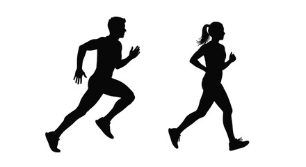 Silhouette of a man and woman running depicting motion and activity