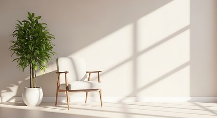 Minimalist Armchair in Sunlit Room with Shadow Patterns interior furniture