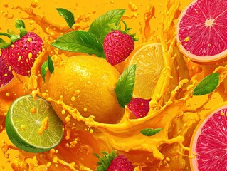 Citrus Fruits and Strawberry Juice Splash