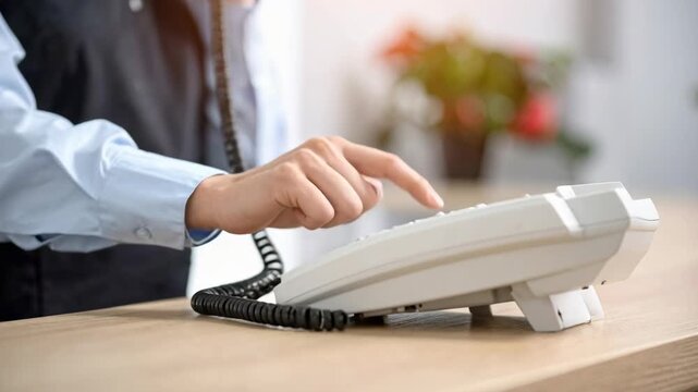 Professional businessman at an office desk using telephone for critical communication calling to resolve pressing labor market shortages and find immediate business solutions