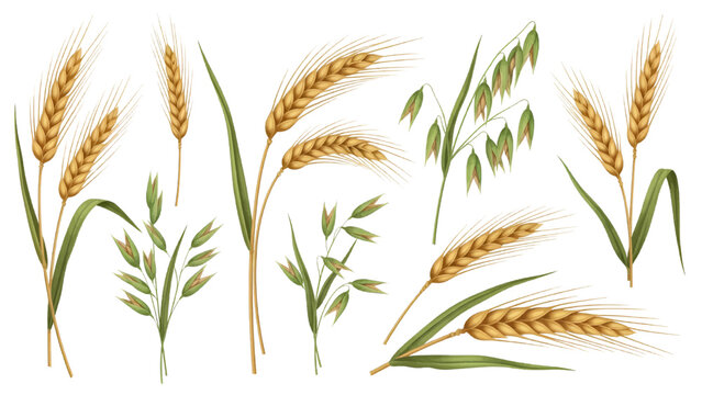 Vector illustration&nbsp;of collection of wheat and oat ears on a transparent background