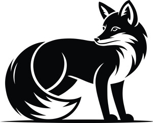 Elegant fox illustration in bold black and white, perfect for logos, branding, and striking designs, a modern and sophisticated animal graphic
