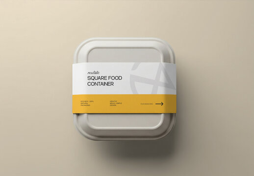 Square Food Box Container Label Mockup
