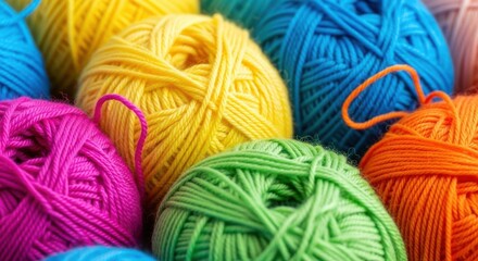 Vibrant balls of colorful yarn for knitting and crafting