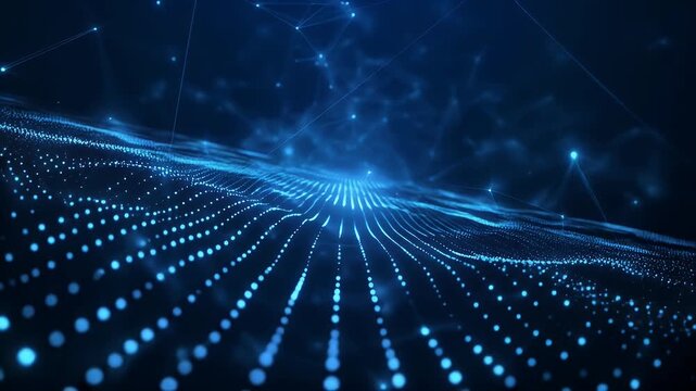 Abstract digital network of glowing blue particles and connecting lines. - Powered by Adobe