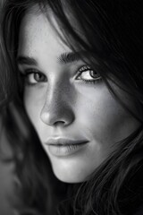 Fototapeta premium black-and-white photography of the face portrait of a beautiful woman with long hair