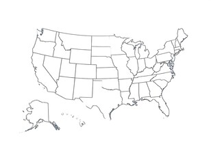 A grayscale outline map of the United States on a white background