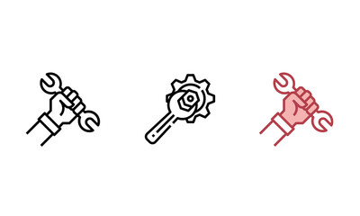 Repair Tool Icons Set Concept – Wrench, Gear – on Transparent Background Illustration Vector. Line icons of wrench and gear tools. Ideal for repair services, technical support, apps, UI, automotive