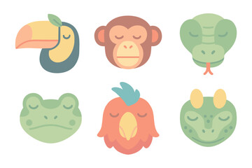 Naklejka premium Cute animal faces collection with pastel colors in flat design