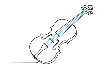 Obraz premium Continuous line drawing of violin with minimalist design on white background