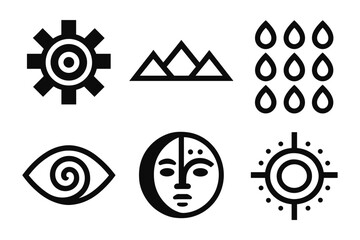 Abstract geometric icons collection with tribal motifs and modern symbols