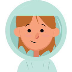 Cartoon Portrait Of A Young Woman Wearing A Light Blue Astronaut Helmet With A Transparent Background