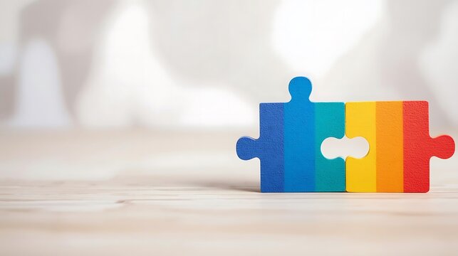 Blue and Green Jigsaw Pieces Joined Together with Copy Space - Powered by Adobe