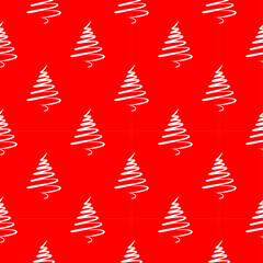 Abstract Scribble Christmas Tree Seamless Pattern: Modern Minimalist Holiday Background on Red, Repeating Hand-Drawn Style Texture for Seasonal Design