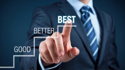 Businessman pointing at the best choice on the career ladder to success