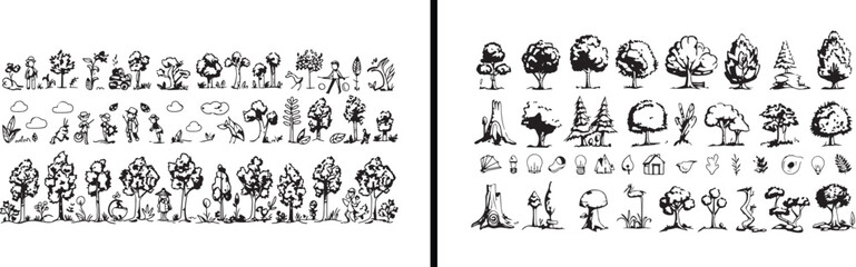 Nature Landscape Illustration, Trees and Forest Doodle, Green Plant Sketch, Outdoor Scenery Vector, Environment Scene Design, Eco Friendly Art, Landscape Drawing Outline, Vegetation Clipart, Botanical